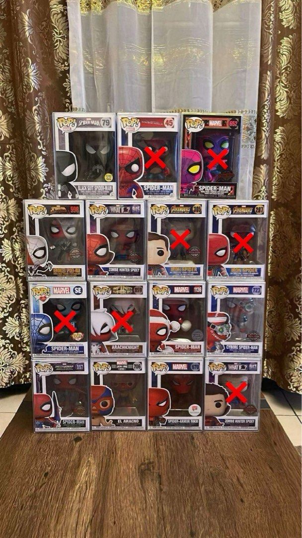 SPIDERMAN FUNKO POPS (Category: Figurines & Statues) located in Paranaque City. Submitted by wassspp (Listing ID 1311523165, Image 1). Description: all prices negotiable. grab/lalamove shouldered by buyer. with boss protector pm for details.