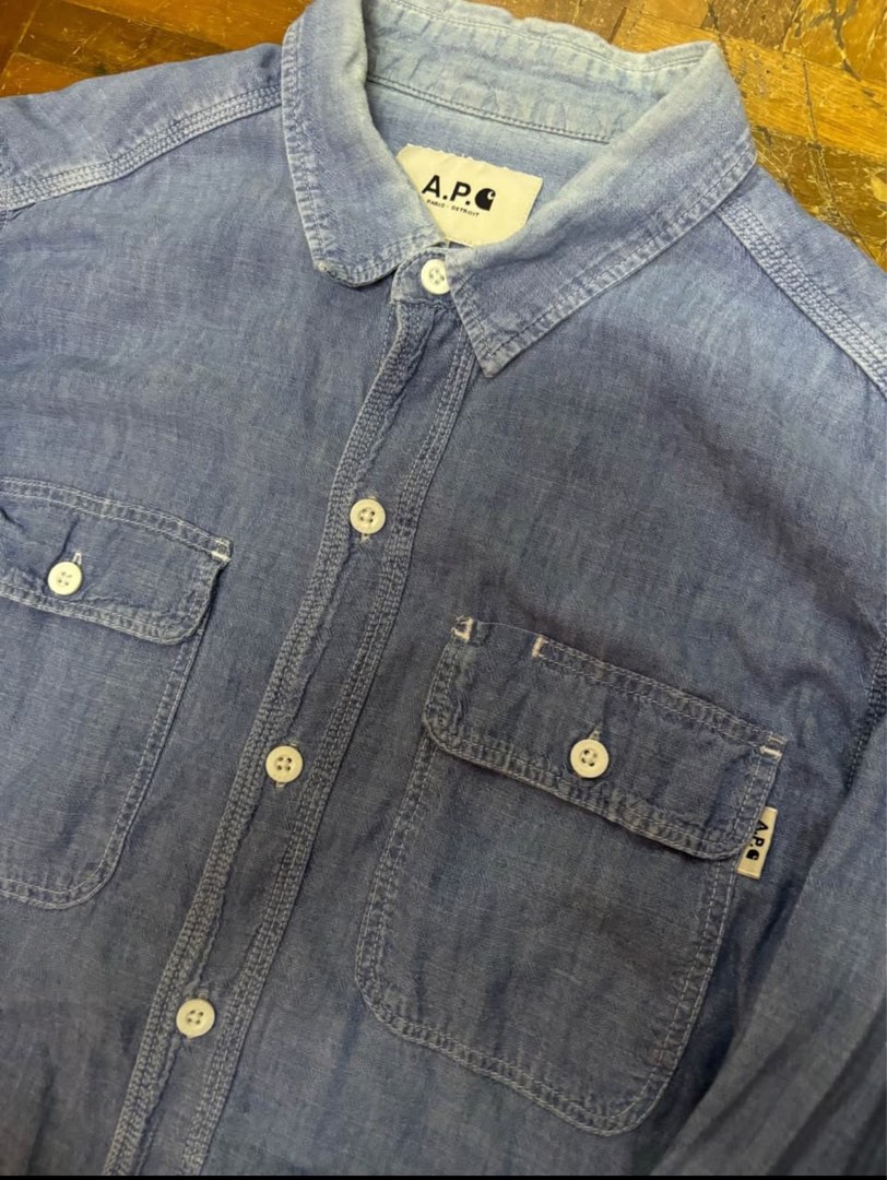 A.P.C. x carhartt. CHAMBRAY SHIRT 長袖 グレー 灰色 メンズ M アーペーセー カーハート シャンブレーシャツ APC ｜あ