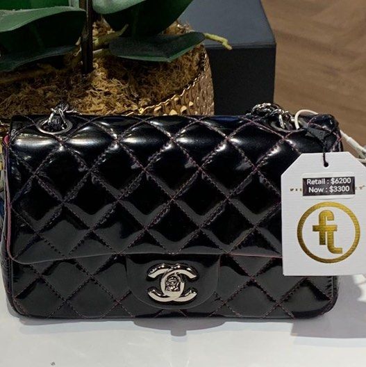 Chanel Mini Rectangular Flap (Category: Bags & Wallets) located in Singapore. Submitted by mspinkpinky (Listing ID 1238669802, Image 1). Description: Mini Rectangular Flap Very good condition Black Patent (Recoloured) PHW L 20cm x H 10cm x W 6cm Series 19xx Full set with box and receipt .