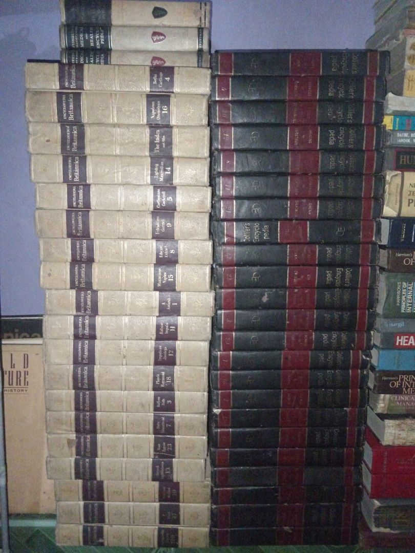 Colliers and Britannica Encyclopedias (Category: Textbooks) located in Manila. Submitted by moodengpesto (Listing ID 1343581316, Image 1). Description: 42 encyclopedia books for take all.