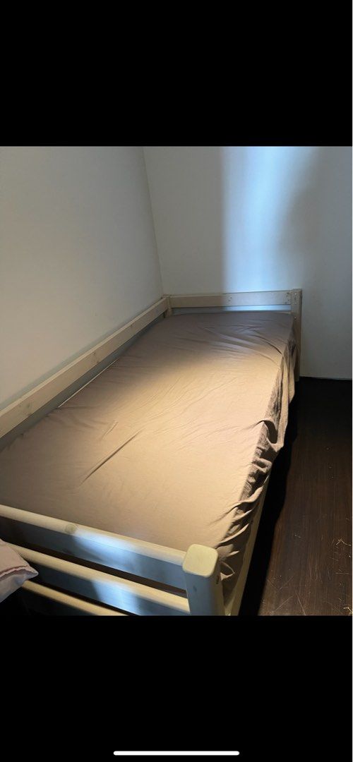 Flexa Single bed (Category: Bed Frames & Mattresses) located in Singapore. Submitted by nonaro (Listing ID 1343550487, Image 1). Description: Flexa brand single bed with mattress Comes with storage shelf/cabinet under the bed .