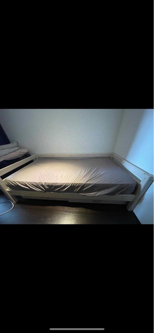 Flexa Single bed (Category: Bed Frames & Mattresses) located in Singapore. Submitted by nonaro (Listing ID 1343550487, Image 2). Description: Flexa brand single bed with mattress Comes with storage shelf/cabinet under the bed .