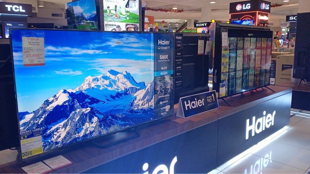 HAIER LED GOOGLE TV (Category: TV) located in Quezon City. Submitted by maryann.dimalanta (Listing ID 1343595404, Image 1). Description: Haier uhd TVs H50s800ux Srp 37,490 Cash 22,000 H65s800ux Srp 54,990 Cash 34,200 H75s750ux Srp 89,990 Cash 38,200 H85s800ux Srp 129,995 Cash 67,900 H58K68ug Srp 32,990 Cash 21,700 H55s80eux Srp 38,995 Cash 22,800 H65s80eux Srp 53,990 Cash 32,400 H50s80eux Srp 34,990 Cash 22,000 H98s900ux Srp 349,990 Cash 157,500 