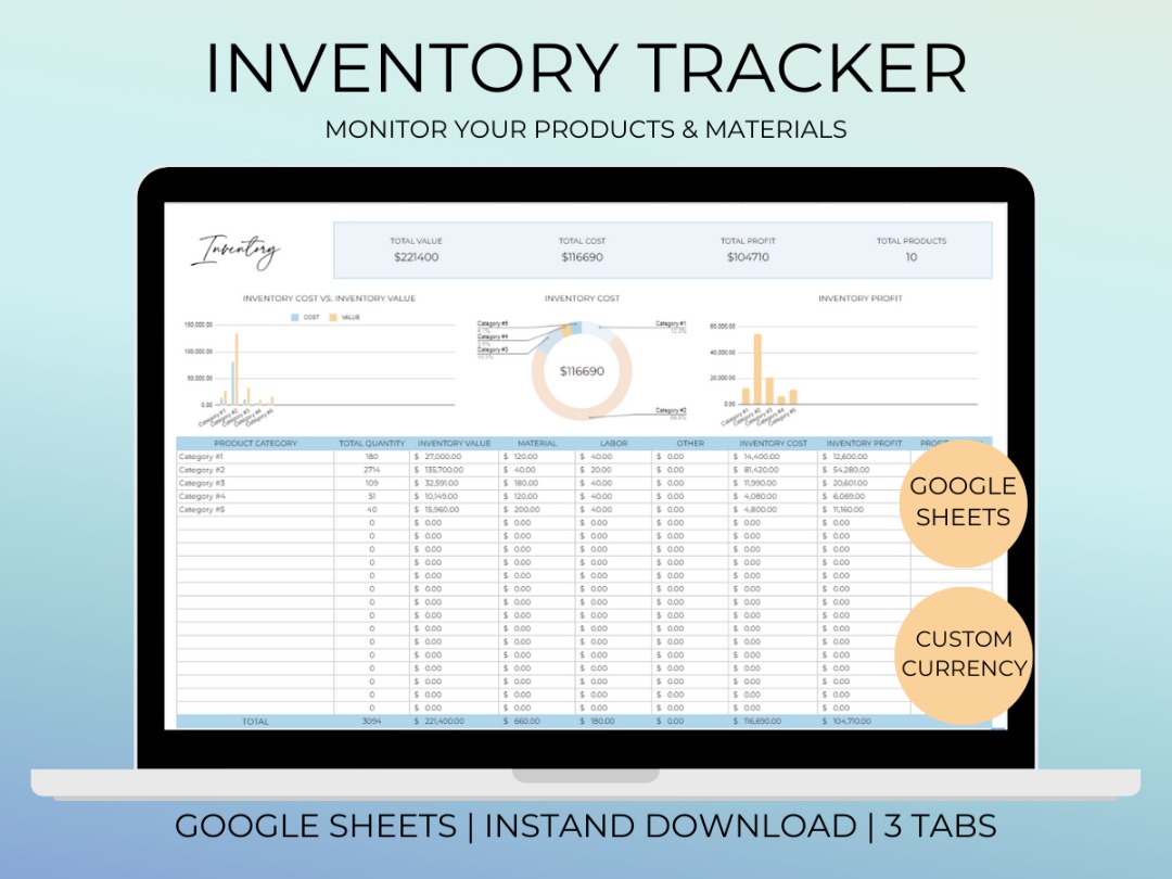 Inventory Tracker Spreadsheet | Small Business Tracker | Google Sheets ...