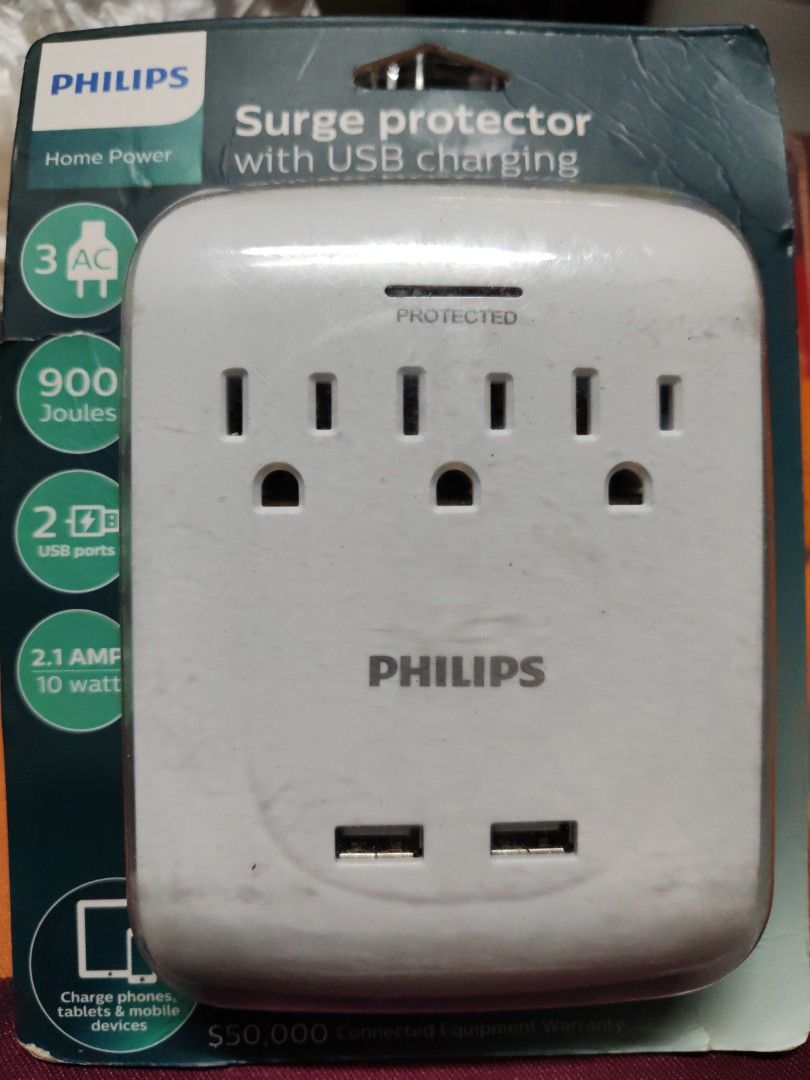philips 3-outlet usb surge protector wall (Category: Home Improvement Tools & Accessories) located in Manila. Submitted by fermel (Listing ID 1343605378, Image 1). Description: Sf c/o buyer Location manila Total power outlets 3 Voltage 125 Volts Special feature usb_slot, surge_protection Recommended uses for product Residential Space saving – this low-profile Surge protector outlet adapter is designed for tight spaces and expands one grounded out