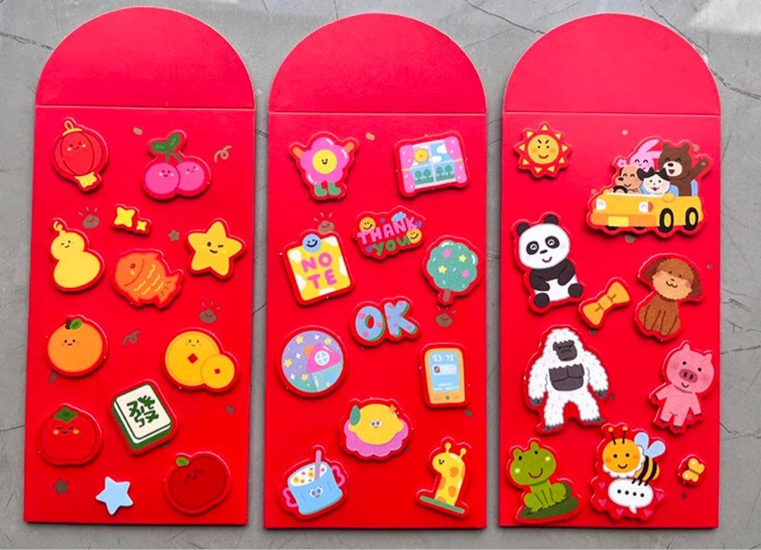 Red Packets (Category: Occasions & Party Supplies) located in Singapore. Submitted by top_knot (Listing ID 1343614972, Image 3). Description: DIY red packets 150 die-cut pictures 20red packet envelopes.
