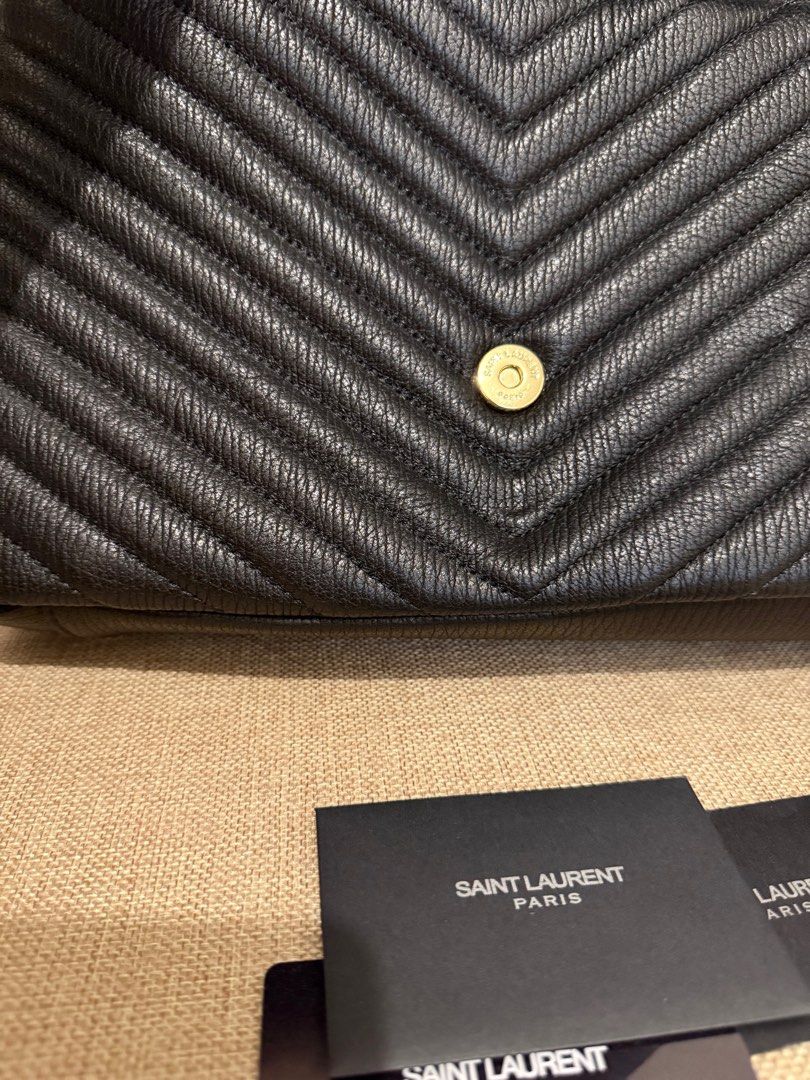 YSL College Large Bag Japan Sourced (Category: Luxury Bags & Wallets) located in Taguig. Submitted by est1996 (Listing ID 1343611806, Image 2). Description: With very minor signs of usage, actual photos posted From Japan, please self authenticate Saint Laurent “College” chevron-quilted metal-free tanned leather shoulder bag can be worn with jeans or a dress; the possibilities are endless! Features interlocking YSL signature buckle. Removable flat
