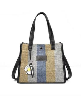 Multi-Strips Canvas Tote Bag Contrast Color Striped Canvas Double Handle Bag64223198311681110