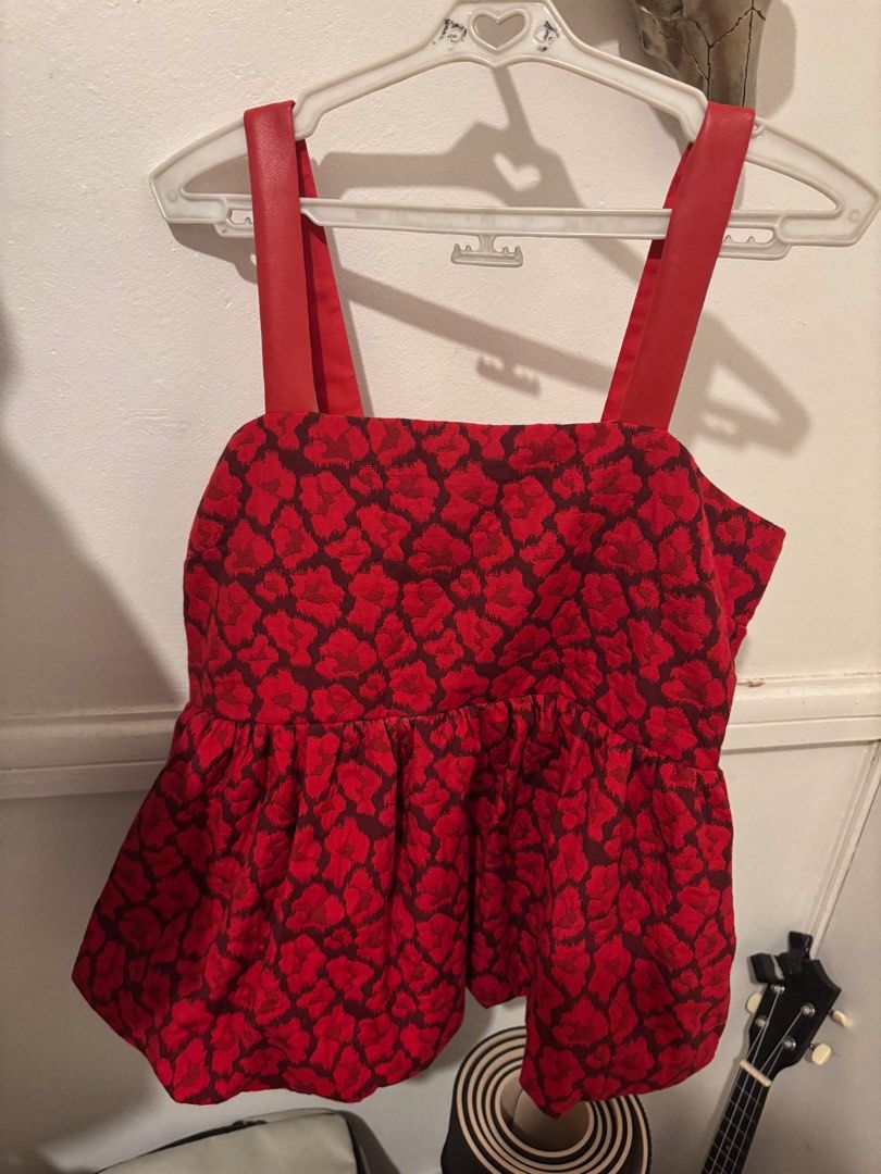 RAF Red Top (Medium on tag but best fits L) (Category: Blouses) located in Quezon City. Submitted by miitcch (Listing ID 1343759979, Image 2). Description: Never worn Rfs: too big on me (best fits large frames) My waist for reference is 28-29.