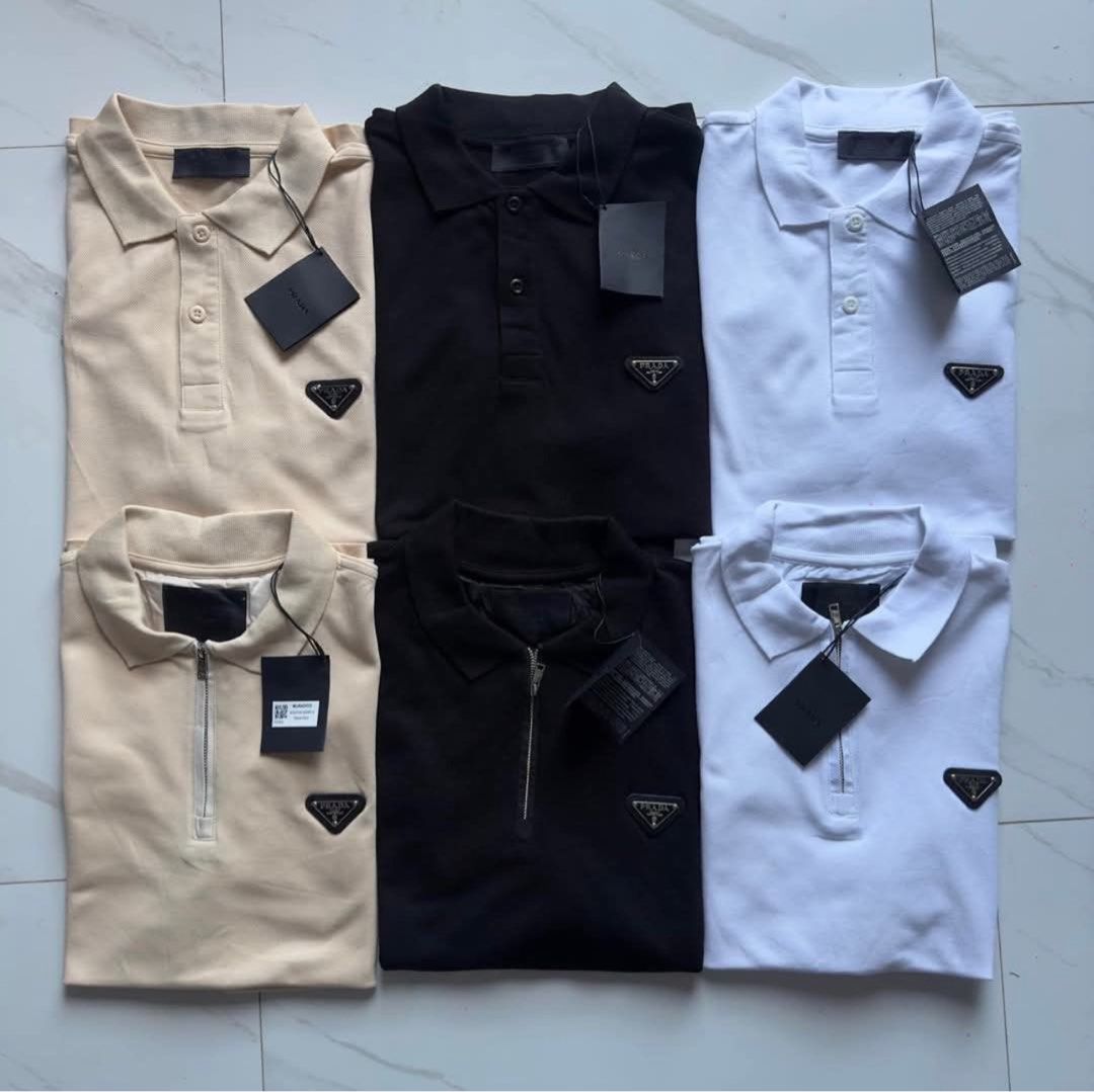 Take All Prada half Zip Up Polo Shirt -2pcs (Category: Tshirts & Polo Shirts ) located in Makati City. Submitted by out_fits (Listing ID 1343793204, Image 1). Description: available White Beige Medium to L frame. .