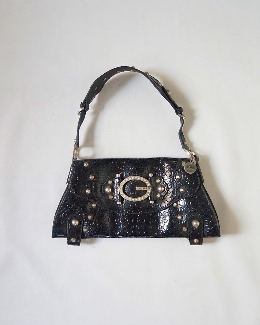 vintage early 2000 s guess studded leather black baguette bag L6.5 W12 Women s Fashion Bags Wallets Shoulder Bags on Carousell