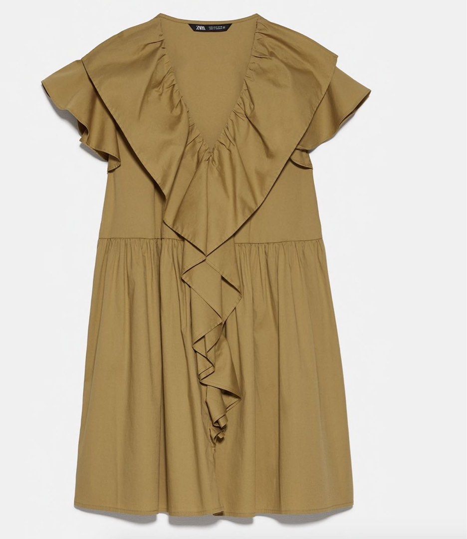 ZARA Brown Canvas Ruffled Mini Dress, Women's Fashion, Dresses & Sets,  Dresses on Carousell