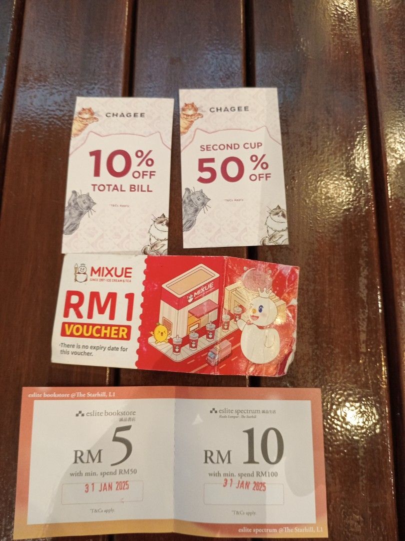 Chagee mixue eslite voucher, Tickets & Vouchers, Vouchers on Carousell