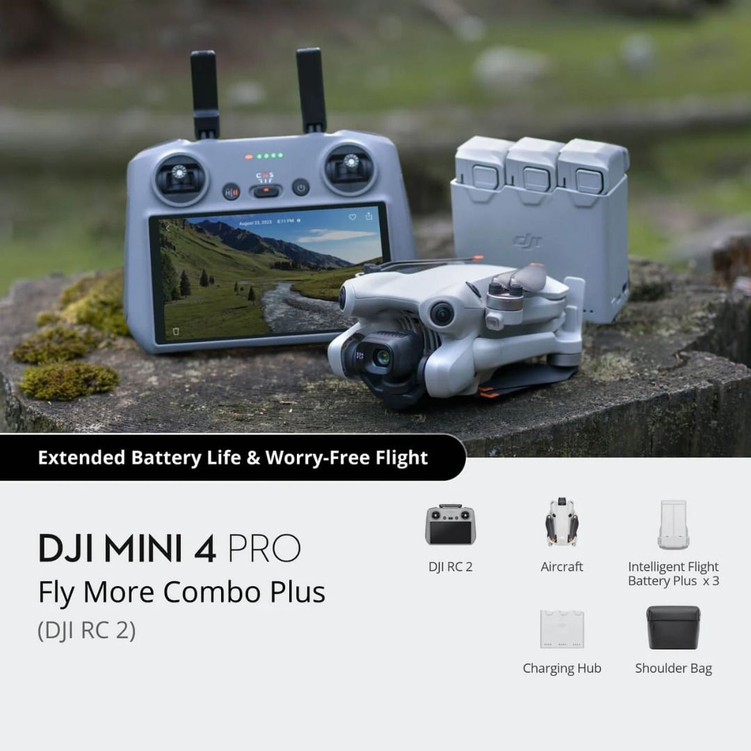 DJI MINI 4 PRO FLY MORE COMBO PLUS (DJI RC 2) (Category: Drones) located in San Juan City. Submitted by urbangiz_greenhillsmall (Listing ID 1343922712, Image 2). Description: Key Features: > 4K Video at 30fps for breathtaking cinematic footage > 12MP Photo Resolution for high-quality images > Up to 31 Minutes Flight Time for longer flights and more creative opportunities > Ultra-Lightweight Design weighing only 249 grams, making it highly portabl
