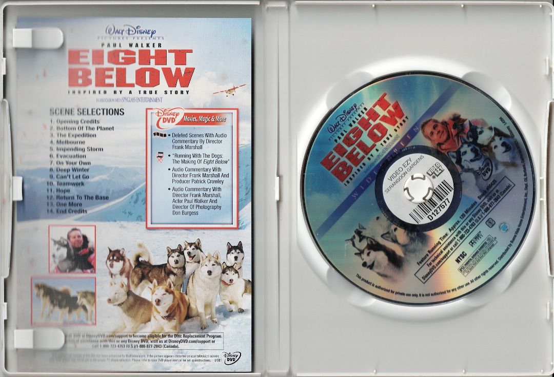 Eight Below ***original dvd*** (Category: CDs & DVDs) located in Pasig City. Submitted by armcjay (Listing ID 1344005775, Image 2). Description: DVD Code: Region 1 This is a pre-owned, authentic item, from my own DVD collection. The disk may contain minor scratches, marks or dirt, and is playable with commercial DVD players and computers. I don't sell defective item here. No return / no exchange..