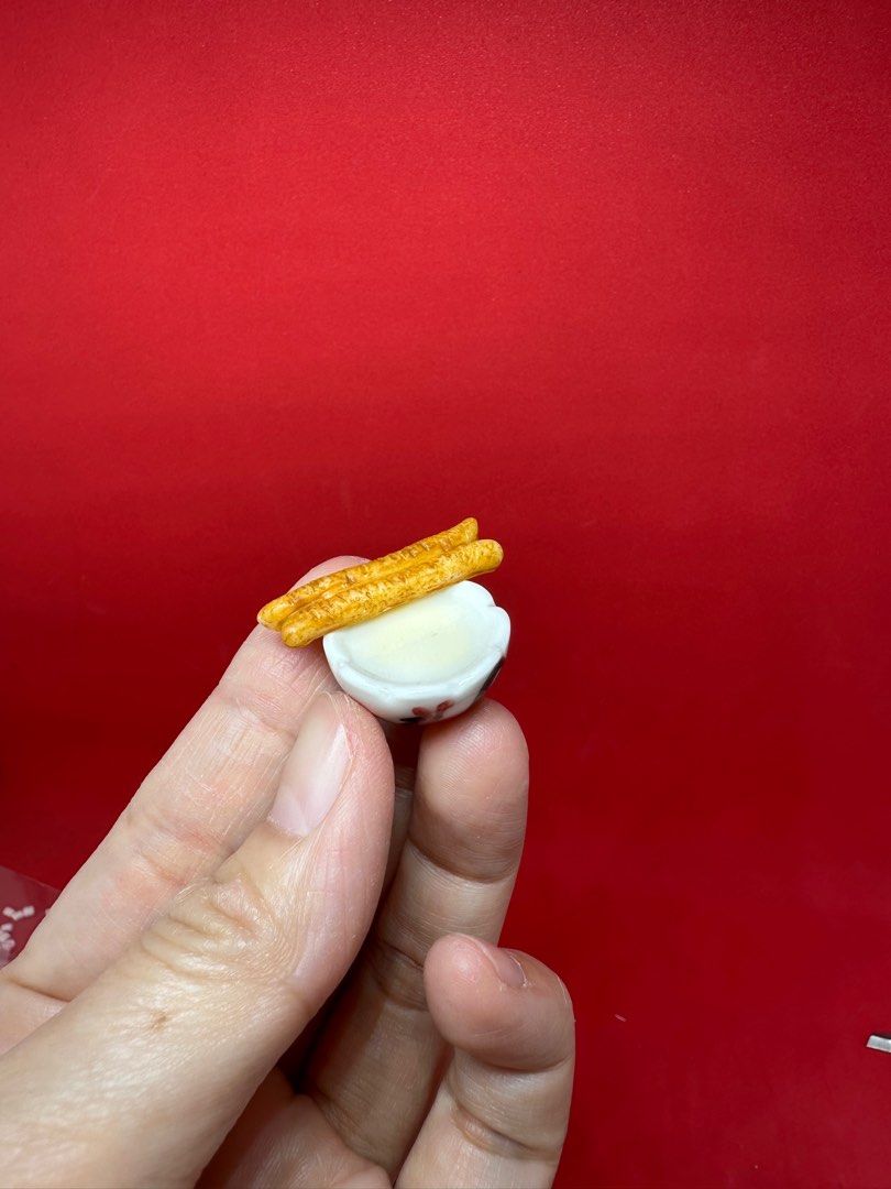 Handmade Miniature Breakfast Soy Milk with Youtiao, 豆浆油条, clay, resin, 1 bowl (Category: Handmade Craft) located in Singapore. Submitted by mini.collectibles.1 (Listing ID 1343911687, Image 1). Description: Handmade Miniature Breakfast Soy Milk with Youtiao, 豆浆油条, clay, resin, 1 bowl All are handmade. Size may varies. May have finger pressing stains. Made from clay, resin. Miniature Showcase Display Store at the address below: Blk 2019 Bukit Bato