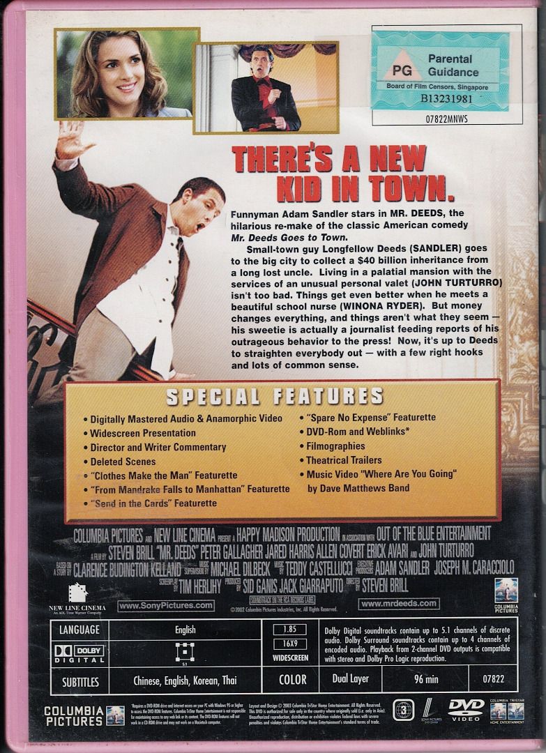 Mr. Deeds ***original dvd*** (Category: CDs & DVDs) located in Pasig City. Submitted by armcjay (Listing ID 1343990777, Image 3). Description: This is a pre-owned, authentic item, from my own DVD collection. The disk may contain minor scratches, marks or dirt, and is playable with commercial DVD players and computers. I don't sell defective item here. No return / no exchange..