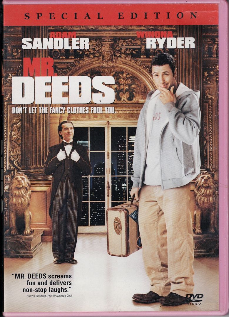 Mr. Deeds ***original dvd*** (Category: CDs & DVDs) located in Pasig City. Submitted by armcjay (Listing ID 1343990777, Image 1). Description: This is a pre-owned, authentic item, from my own DVD collection. The disk may contain minor scratches, marks or dirt, and is playable with commercial DVD players and computers. I don't sell defective item here. No return / no exchange..