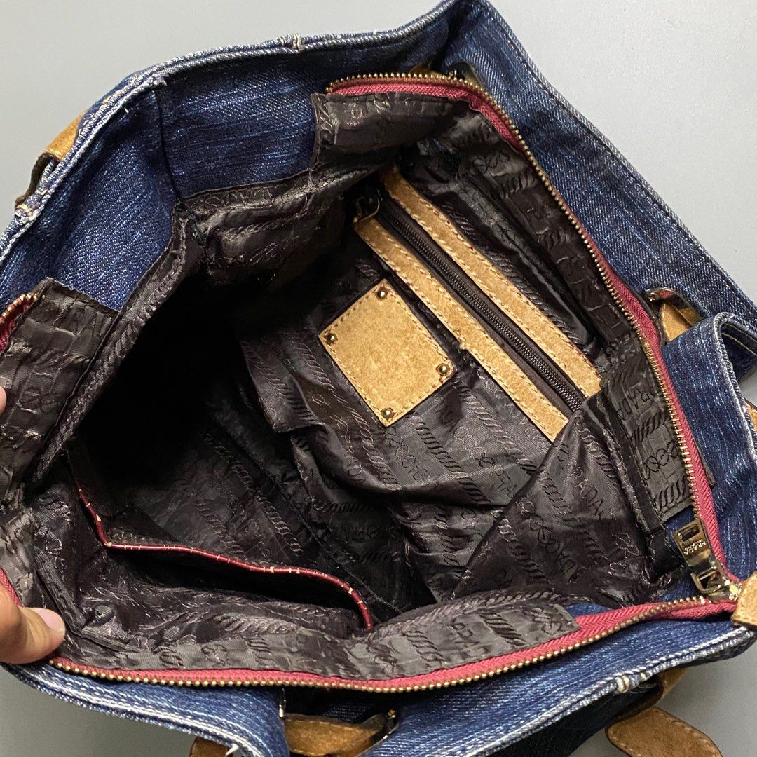 PRADA MILANO DENIM Handbag (Category: Luxury Bags & Wallets) located in Baguio. Submitted by macshop_items (Listing ID 1343969374, Image 3). Description: PRADA MILANO DENIM Handbag - Excellent condition - Signs of usage - L 10 x W 19 ₱ 3,280 + sf.