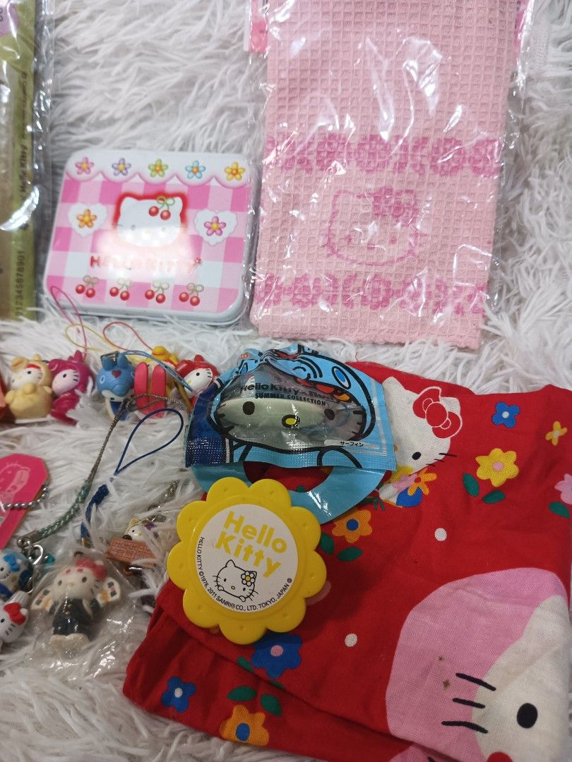 Sanrio Hello Kitty Charms and Anik Bundle (Category: Character Goods) located in San Pablo. Submitted by xamthing_cute (Listing ID 1344048894, Image 3). Description: Sanrio Hello Kitty Charms and Anik -bundle -some has stains, discoloration and visible scratches -eco bag is sealed, unused -kitchen towel is sealed, unused -other charms are sealed, unused -licensed sanrio/ lipton/kirin -additional 2 clips (white and orange, ONLY 1 YELLOW clip inclu