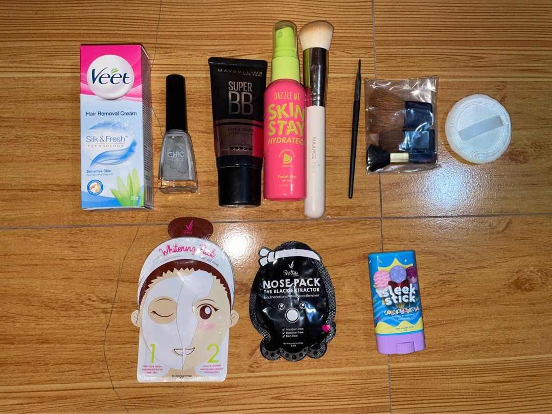 TAKE ALL Make Up and Skincare Bundle ❤️‍🔥 (Category: Makeup) located in Cavite. Submitted by nnyyxx.m (Listing ID 1296023762, Image 1). Description: MAKE UP AND SKINCARE WORTH ₱495 TAKE ALL PRICE: ₱400 (steal price! 🤑) CAN BE BOUGHT INDIVIDUALLY! INDIVIDUAL PRICES: Maybelline 🚫 SOLD ✨ Super BB - 30% full - ₱60 Dazzle Me ✨ Skin Stay Hydrated - used thrice - ₱140 iWhite Korea ✨ Whitening Pack Peel-off Mask - unopened - ₱25 🚫 SOLD ✨ Nose Pack - 