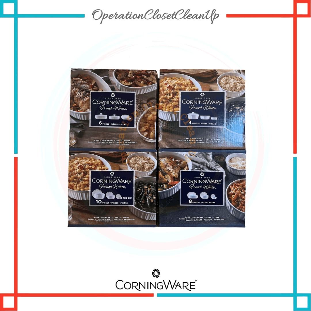 🇨🇦 Corning Ware French White Round Bakeware Set (Category: Bakeware) located in San Fernando. Submitted by operationclosetcleanup (Listing ID 1344073536, Image 1). Description: Cook, serve, store and reheat all in one dish. These CorningWare® ceramic bakers also work inside your Instant Pot® electric pressure cooker, so you can create a delicious cheesecake or lasagna in less time! This set includes two glass covers and three plastic lids. Use 