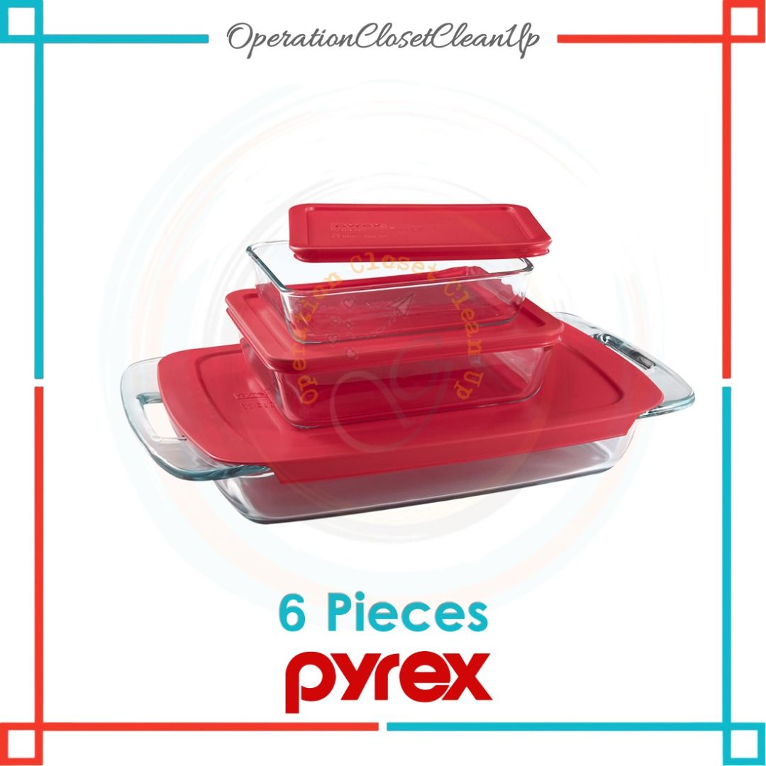 🇨🇦 Pyrex Easy Grab 6 or 4 Piece Bake n' Store Value Pack (Category: Bakeware) located in San Fernando. Submitted by operationclosetcleanup (Listing ID 1344068209, Image 2). Description: How do these Pyrex dishes stack up against other baking dishes? See for yourself! Their secure-fitting lids keep food fresher longer. And they literally stack up, for space-saving storage. Pyrex Easy Grab 6 piece value pack includes 1-each 3 quart oblong, 3 cup 