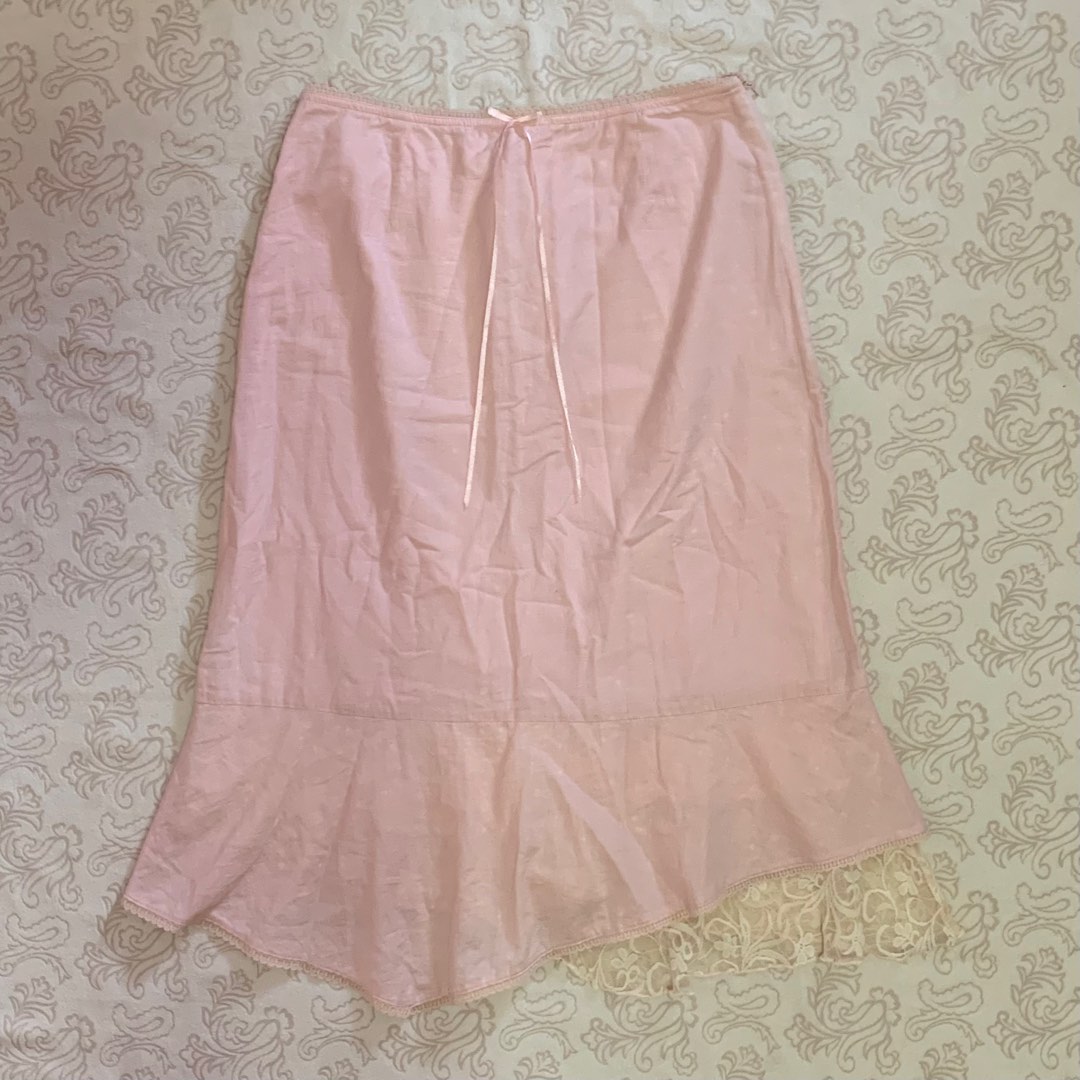 Coquette light pink midi skirt with lace & ribbon detail, Women's ...