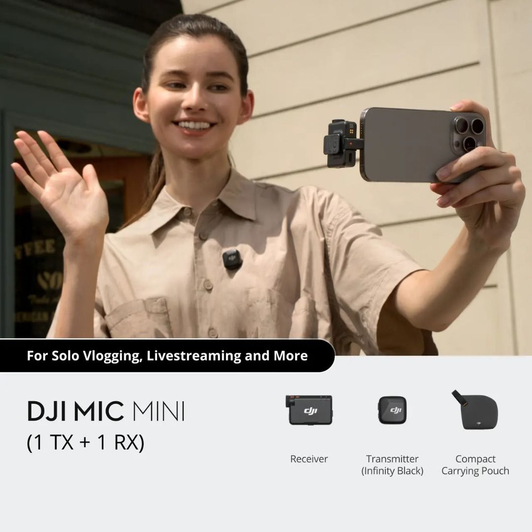 DJI MIC MINI (1 TX + 1 RX) (Category: Microphones) located in San Juan City. Submitted by urbangiz_greenhillsmall (Listing ID 1344141321, Image 3). Description: Key Features: > Single Transmitter and Receiver System for solo recording > High-Quality Audio: 48kHz/24-bit resolution for professional-grade sound > 250m Wireless Range: Reliable and stable audio transmission > Ultra-Low Latency: Ensures real-time audio capture (<20ms) > Long Battery Li