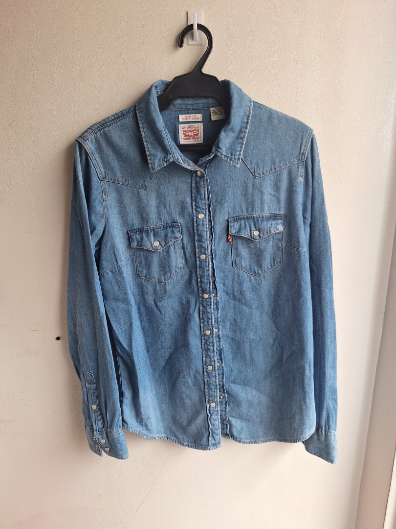 Levi's Long Sleeve Denim Shirt Womens, Women's Fashion, Tops ...
