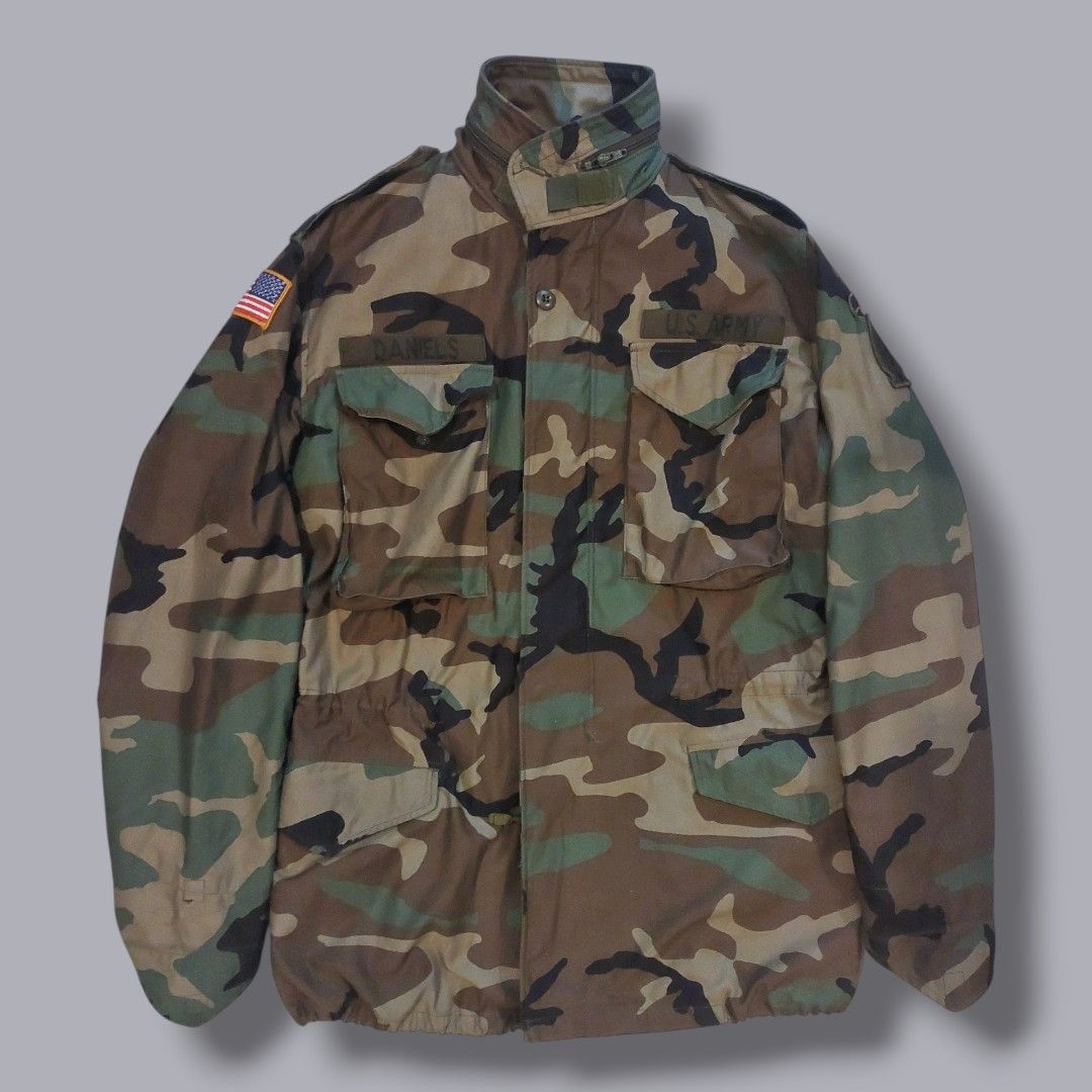 Small Long) M65 Woodland Camo US Army Field Jacket, Fesyen Pria