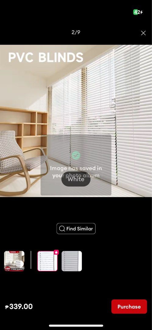 Ookas Vinyl Blinds 150x160 in White (Category: Other Home Decor) located in Makati City. Submitted by evdz3435 (Listing ID 1344243724, Image 3). Description: Hi. Selling this unused window blinds for PhP 300. White, 150x160cm. Located in C5 Pasig. RFS: Wrong size. Delivery fee on account of buyer..