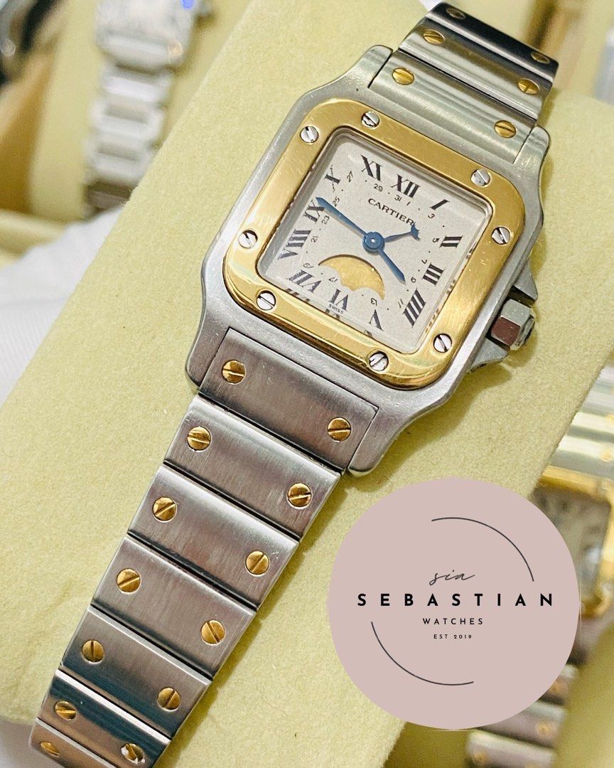 RARE Cartier Santos Galbée Moon Phase (Category: Luxury Watches) located in Quezon City. Submitted by clicksmileph (Listing ID 1307612766, Image 3). Description: RARE Cartier Santos Galbée Moon Phase 250,000 Php Details: Reference #: W20008C4 Model: Cartier Santos Galbée Moon Phase "Rare Find" (Lesser seen variant of the Galbée that holds a good value due to one of a kind timepiece released by Cartier) Movement: Quartz Case material: 18k gold and