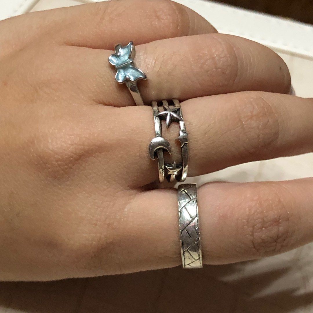 Silver Rings Set - Star and Moon, Blue Butterfly, Zigzag (Category: Rings) located in San Antonio. Submitted by croozy (Listing ID 1344191281, Image 2). Description: Sold as set only. See second pic for reference when worn..