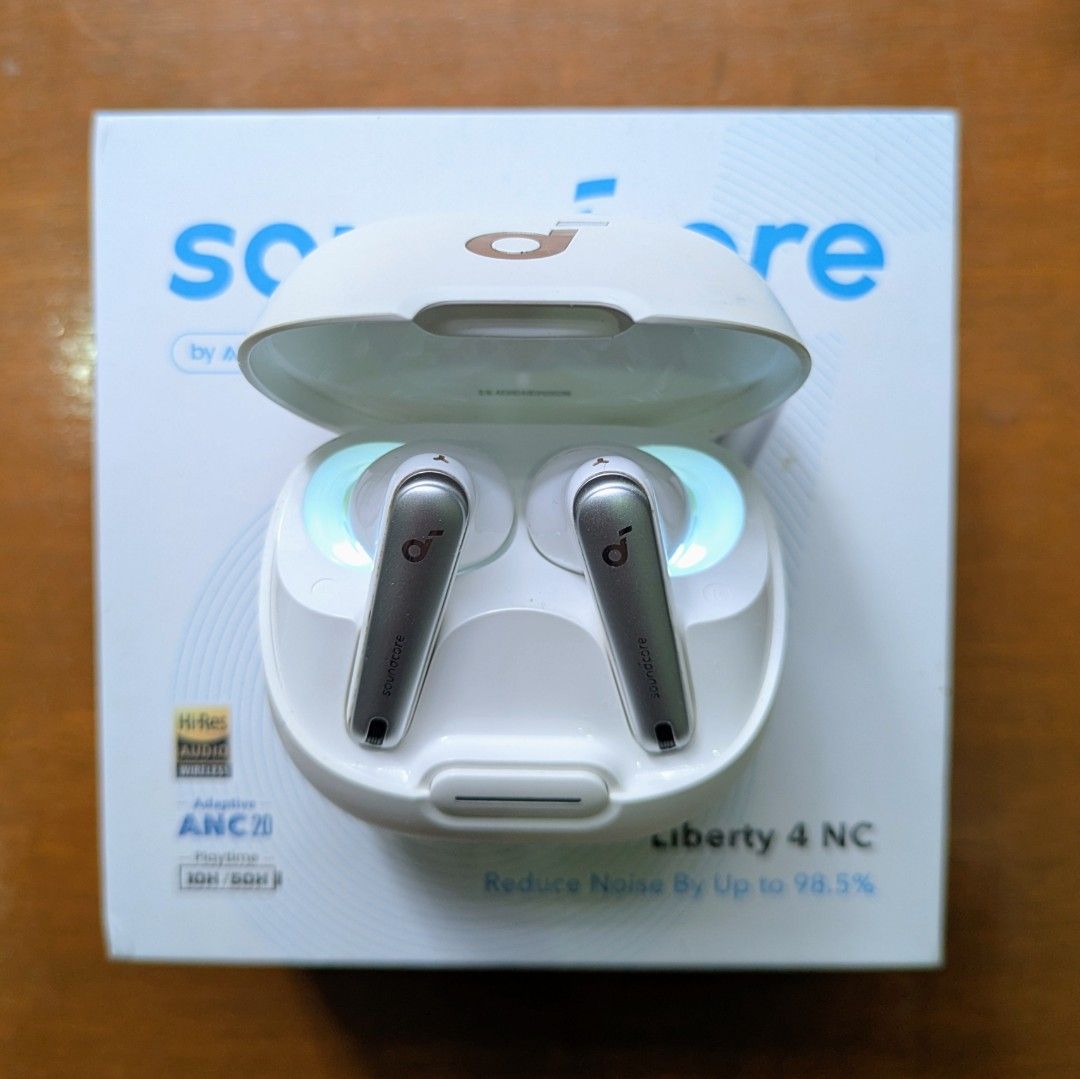Soundcore Liberty 4 NC (Category: Earphones) located in Cainta. Submitted by chiapavez (Listing ID 1344096961, Image 3). Description: Shipping within metro manila/ nearby Cainta, Rizal. **Fully functional/ it works!; aesthetic issue only** (last check: 04/2026) Inclusions: - main buds (earbuds + charging case) - comes with attached spinfits for airpods gen1/2 - original box, eartips, cable, papers ! noticeable flaw on right earbud- may scratches 