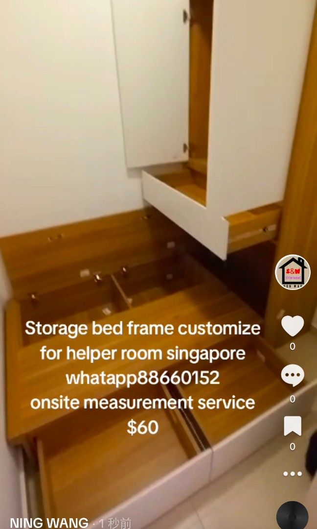 Storage bed with cabinet for helper room /bomb shelter/helper room/can make any size (Category: Bed Frames & Mattresses) located in Singapore. Submitted by swfurniture (Listing ID 1344209016, Image 3). Description: can customize any size welcome whatapp88660152 get more details onsite measurement service $60 after order will provide 3D design picture smaller then single size price $1399+150install mattress customize $139 after order 4-6weeks can 