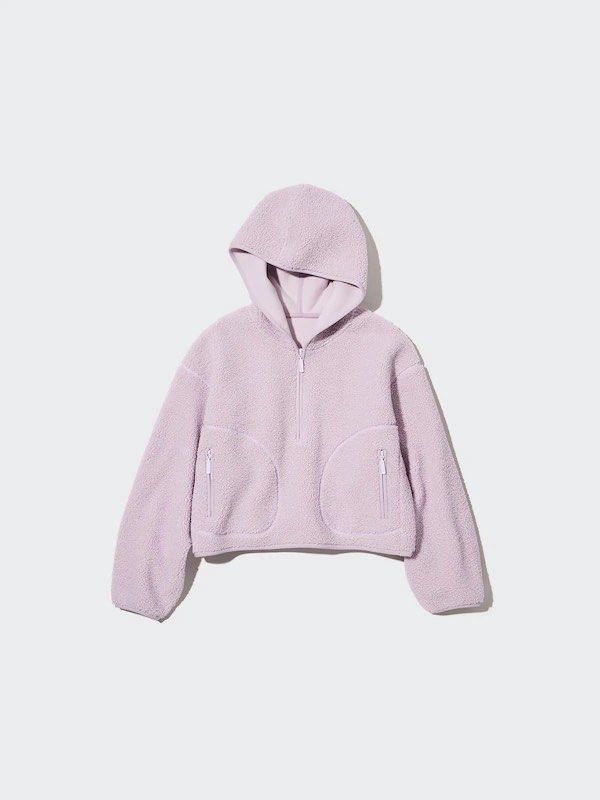 Uniqlo Windproof Outer Fleece Half Zip Hoodie Sweater Purple Lavender XS Women s Fashion Coats Jackets and Outerwear on Carousell