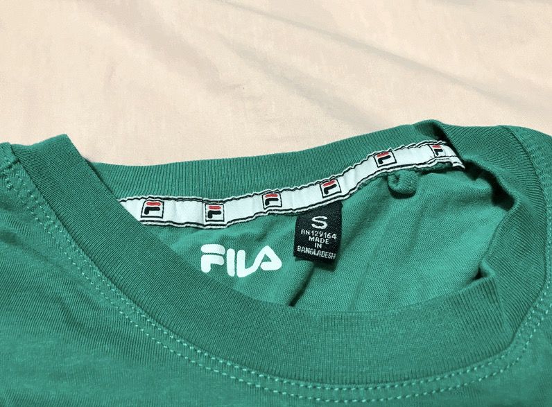 Women FILA green original crew neck cropped tee t shirt top
