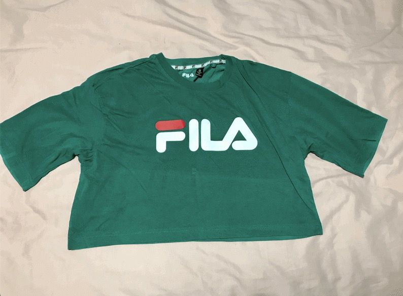 Women FILA green original crew neck cropped tee t shirt top