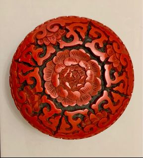 茶道具 剔紅 堆朱 花彫香合 時代箱 V 9267