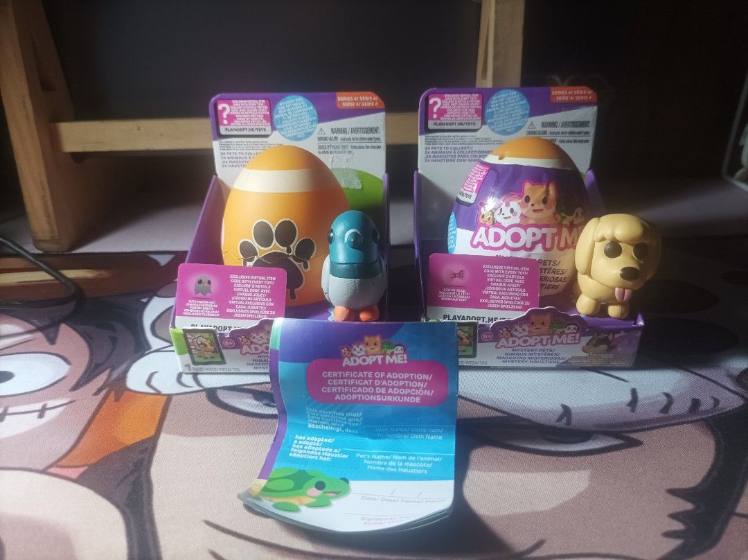 ADOPT ME MYSTERY PET (Series 4) (Category: In-Game Products) located in Manila. Submitted by shimizushopi (Listing ID 1344404655, Image 1). Description: Adopt me mystery pet (series 4) egg already opened and got toy poodle and pigeon. It also comes with a UGC scratch ticket and redeem the code to the Roblox website. Make sure to name your pets 🥰 gcash payment pm for more details.