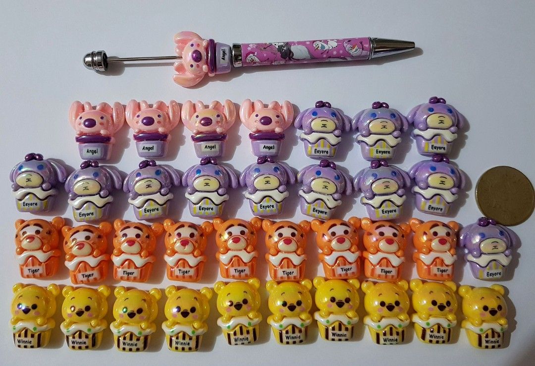 Assorted Beads - UV Plated (36 pieces) (Category: Craft Supplies & Tools) located in Paranaque City. Submitted by tangerinedayz (Listing ID 1344429903, Image 1). Description: Take all for 650 pesos. Characters: Pooh, Eeyore, Tiger, and Angel For beadable pens, bracelet, keychains, and other DIY crafts. Please Note: Pen in photo is just for sample. This is a unofficial item. Actual colors may vary. This is due to computer monitors displaying color