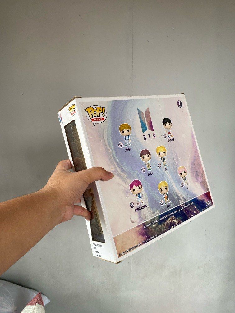 BTS Funko Pop First Edition - Full Set 7 Pack (Category: K-Wave Merchandise) located in Manila. Submitted by juaquinpineda (Listing ID 1344292469, Image 2). Description: BTS DNA Funko Pop Collection Unsealed but funkos were never used / displayed outside of box Discoloration on acetate (can be cleaned using peroxide) .