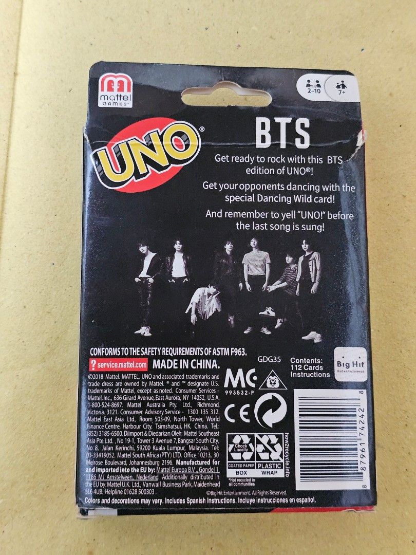 BTS UNO Cards (Category: K-Wave Merchandise) located in Manila. Submitted by corickety (Listing ID 1344389959, Image 2). Description: • Small rip on uno card container.