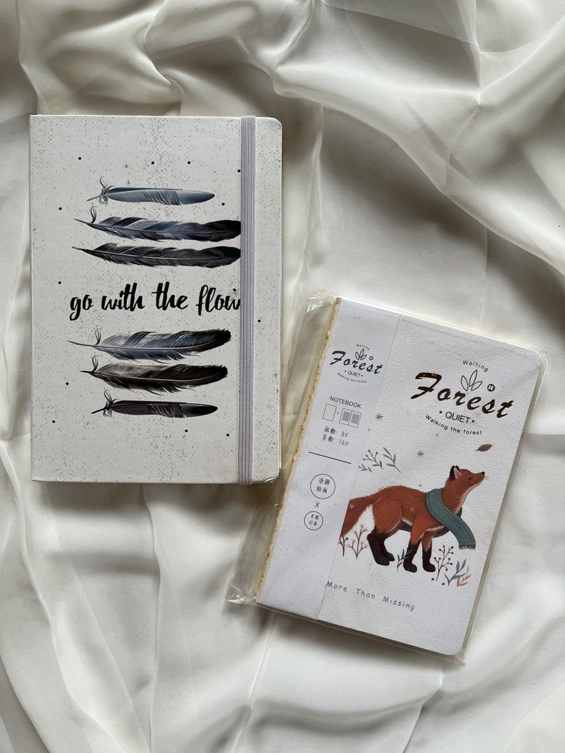 Cute Notebooks w/ lines (Bundle) (Category: Stationery & School Supplies) located in Angeles City. Submitted by declutterfinds.ph (Listing ID 1344284697, Image 1). Description: Notebook “Go with the flow” Orig. Price: 150 Notebook “Forest” Orig. Price: 165 High Quality | Never been used Note: It’s been stuck in a box inside the cabinet for so long so minimal paper stains is expected due to storing condition. :).