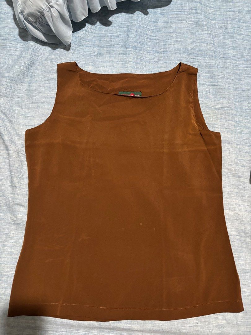 Mustard Brown Top (Category: Sleeveless) located in Pasig City. Submitted by fromfrances (Listing ID 1344390701, Image 1). Description: See 3rd picture for measurements (has minor flaw, see 4th pic MOP: Gcash SF & MOD c/o and to be booked by buyer .