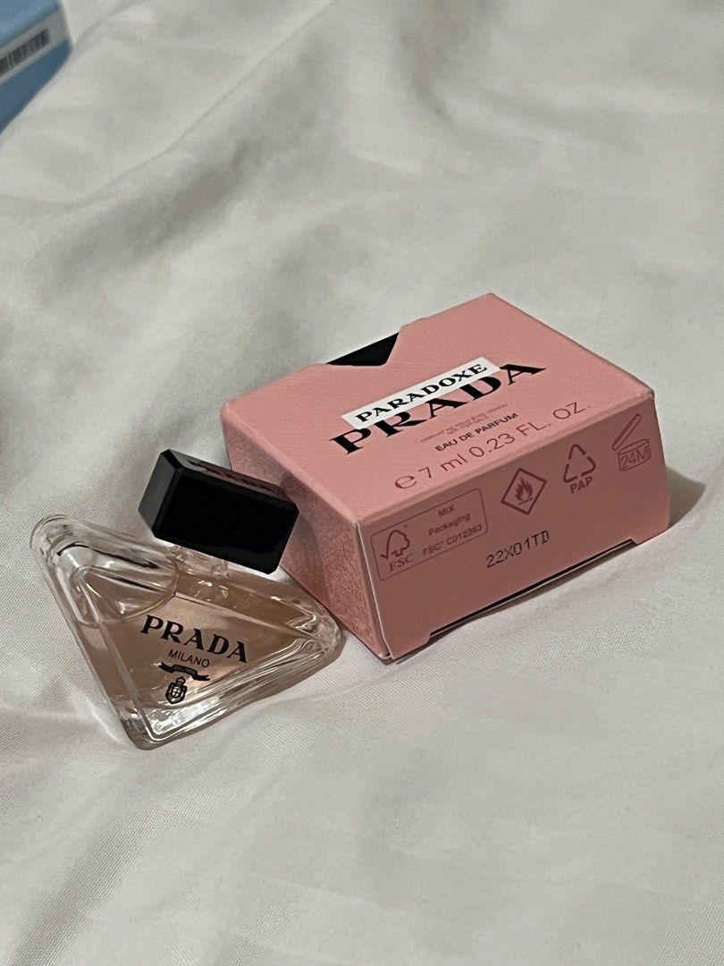 Prada Paradoxe 7mL (Category: Fragrance & Deodorants) located in Manila. Submitted by decluttermnlmd (Listing ID 1344397471, Image 1). Description: Authentic Prada Paradoxe EDP from HK 7mL EDP Dab type Opened box for picture purposes Never opened the lid Never dabbed.