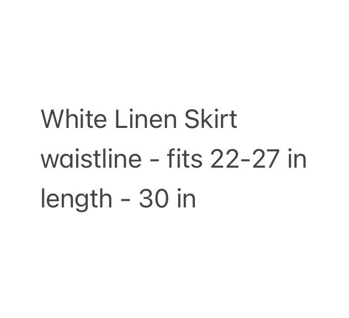 White Linen Skirt (Category: Skirts) located in Pasig City. Submitted by fromfrances (Listing ID 1344391148, Image 3). Description: ⚠️ CORRECTION: length is 15 in ⚠️ See 3rd picture for measurements MOP: Gcash SF & MOD c/o and to be booked by buyer .