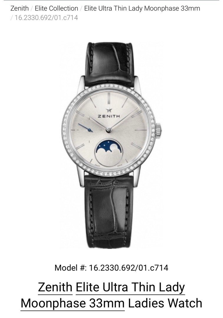 Authentic Brand New Zenith Elite Ultra Thin Lady Moonphase 33mm Watch Luxury Watches on Carousell