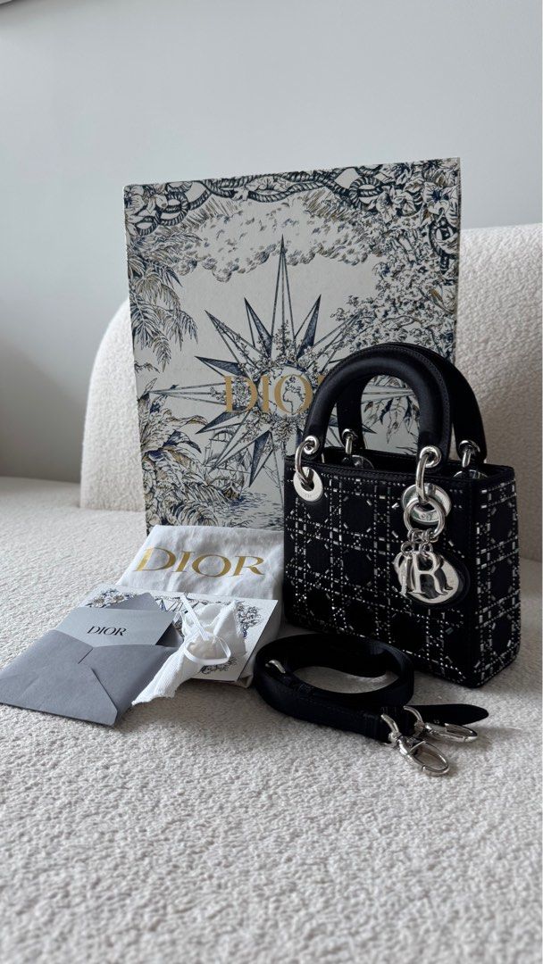Dior Satin Dior Mini Lady Bag Black Dior Black Rhinestone